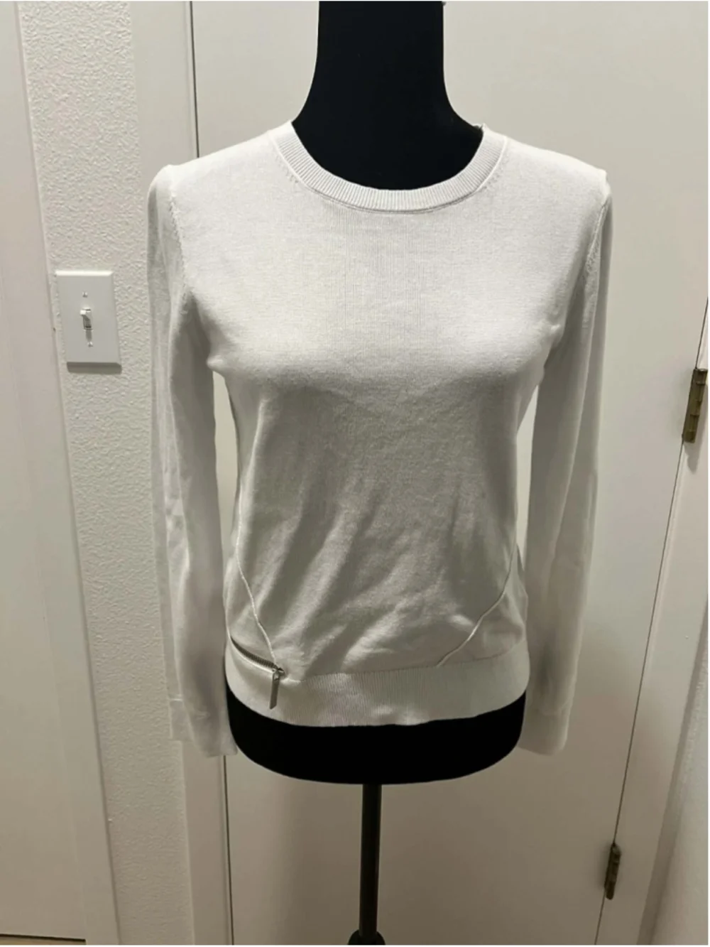 NWT Michael Kors White Knit Sweater Sz M Zip Detail Cotton Blend Top